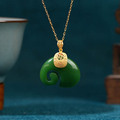 Auspicious elephant • emerald Jade stone pendant necklace