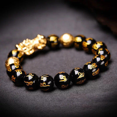 Six Word Proverbs ? Obsidian PiYao Bracelet