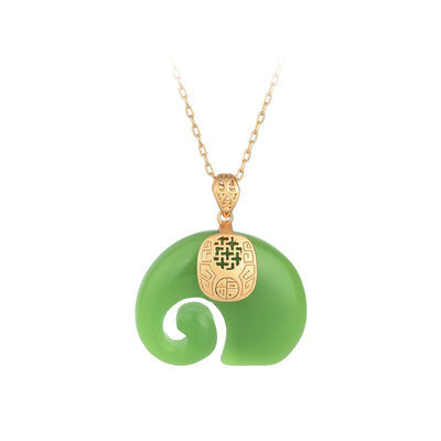 Auspicious elephant • emerald Jade stone pendant necklace