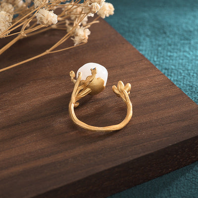 Lotus Emerald Jade Stone Ring