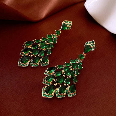 18K Gold Green Crystal Tassel Earrings