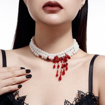 Gothic pearl crystal necklace
