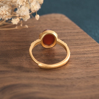 Vintage red natural agate chalcedony ring