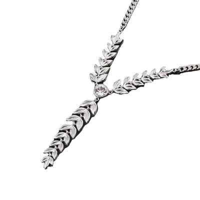 Wheat Leaf Diamond Metal Necklace