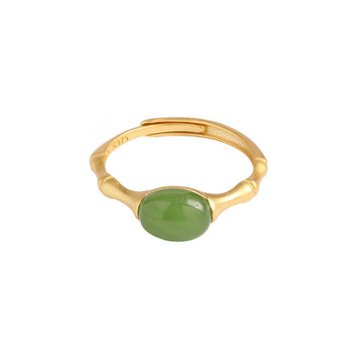 Bamboo Inlaid Emerald Jade Stone Ring