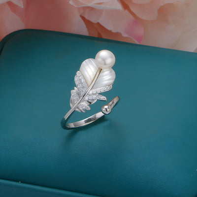 Feather Pearl Necklace & Earrings & Ring