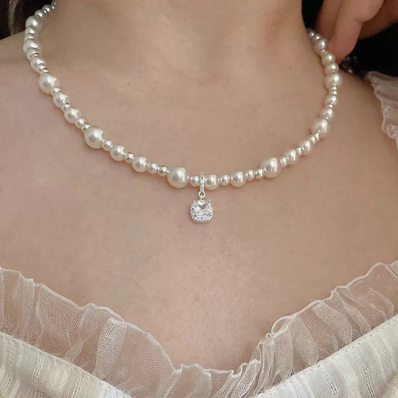 Small sugar cube pearl necklace