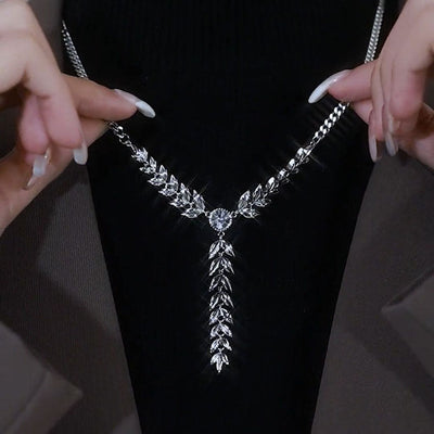 Wheat Leaf Diamond Metal Necklace