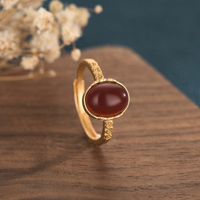 Vintage red natural agate chalcedony ring