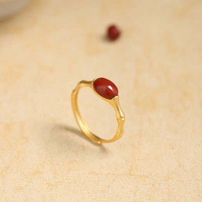 Bamboo Inlaid Emerald Jade Stone Ring
