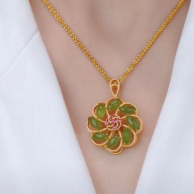 Lucky Windmill • Natural Emerald Jade stone Necklace
