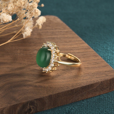 Egg shape set with diamonds Emerald Jade Stone Ring