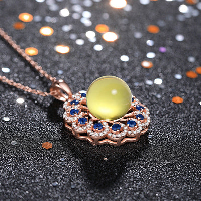 Natural blue amber snowflake necklace