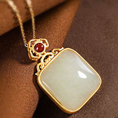 Wish Emerald Jade Stone Pendant Necklace