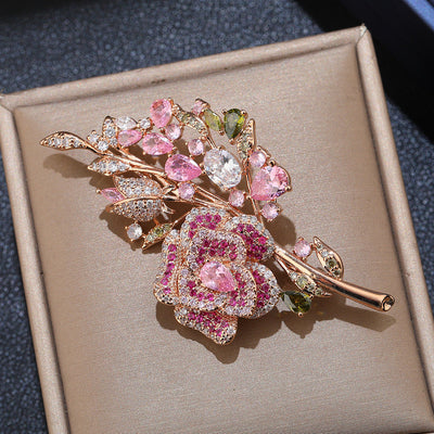 Crystal rose brooch