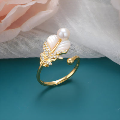 Feather Pearl Necklace & Earrings & Ring