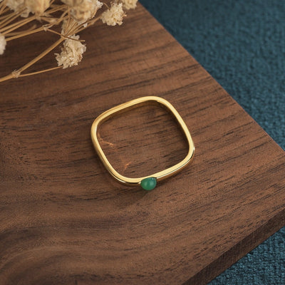Square metal ring with chalcedony