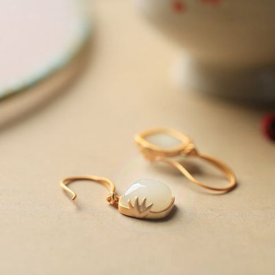 Leaves Emerald Jade Stone Earrings
