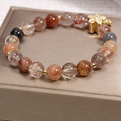 Natural Titanium Crystal Five Petal Flower Bracelet