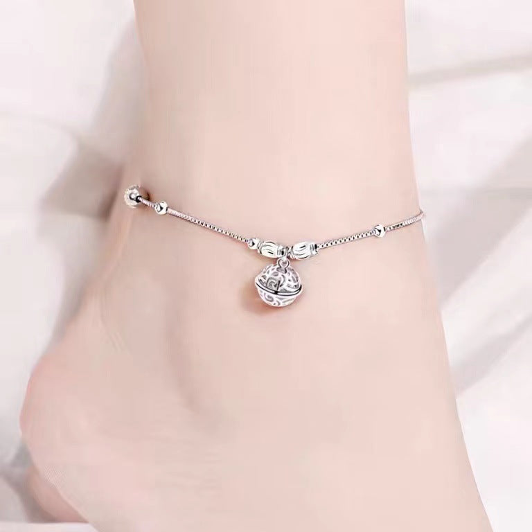 S925 sterling silver bell anklet
