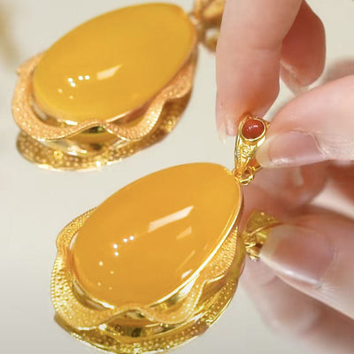 Retro Ice Yellow Agate Stone Pendant Necklace