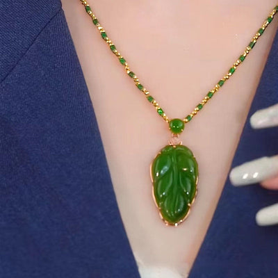 Leaf Emerald Jade Stone Necklace