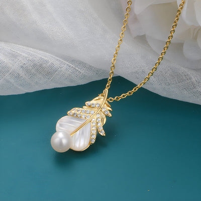 Feather Pearl Necklace & Earrings & Ring