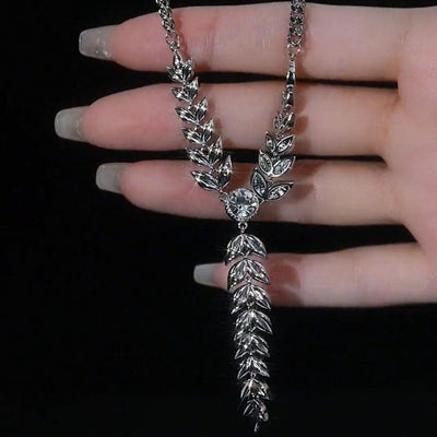 Wheat Leaf Diamond Metal Necklace