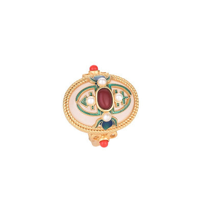 Pearl Emerald Egg Shape Gold Ring