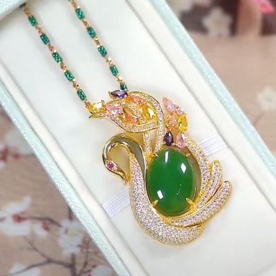 Swan Emerald Jade Stone Necklace