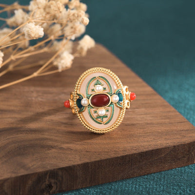 Pearl Emerald Egg Shape Gold Ring