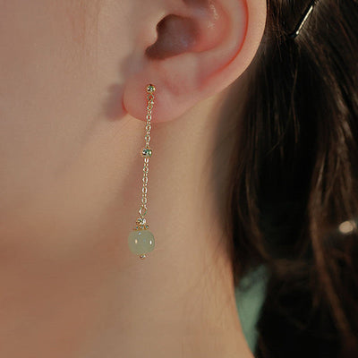 Prosperity • Emerald Jade stone tassel earrings
