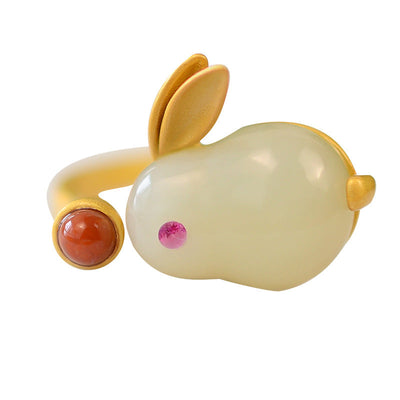 Cute Jade Rabbit Emerald Jade Stone Ring
