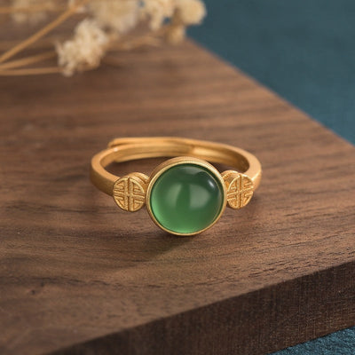 Auspicious Natural Emerald Jade Stone Ring