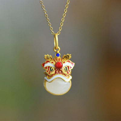 Awakening Lion Emerald Jade Stone Pendant Necklace