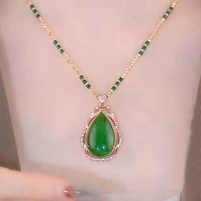 Drop Shape Emerald Jade Stone Pendant Necklace