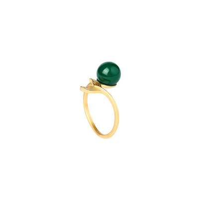 Defend Lucky Fish Tail Emerald Jade Stone Ring