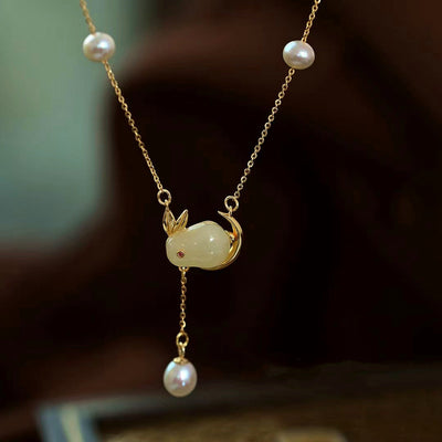 Jade Rabbit Flying to the Moon Pearl Necklace