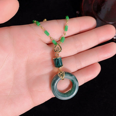 Emerald jade stone lucky buckle pendant Necklace