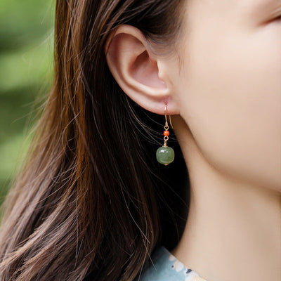Wealth & Abundance • Natural Emerald Jade stone earrings