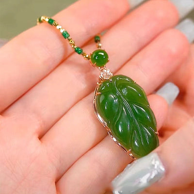 Leaf Emerald Jade Stone Necklace