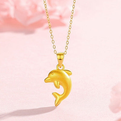 Vietnamese alluvial gold dolphin metal necklace