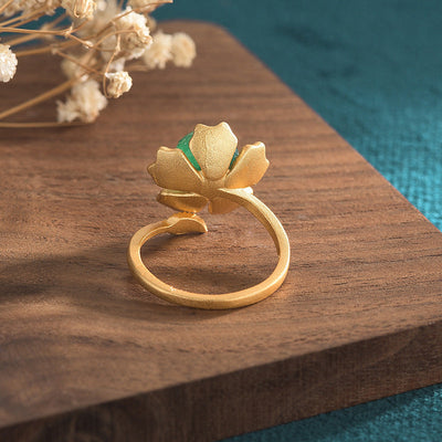 Sunflower Emerald Jade Stone Ring