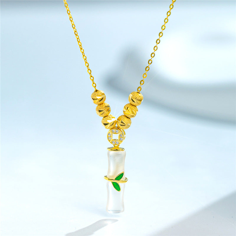 Jade Bamboo Pendant Necklace