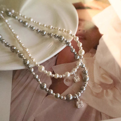 Small sugar cube pearl necklace