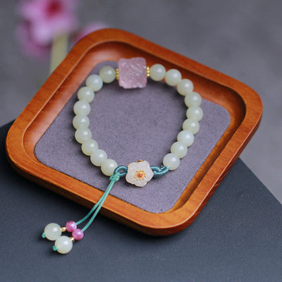 Sun flowers • Natural Emerald Jade stone Tassel Bracelet