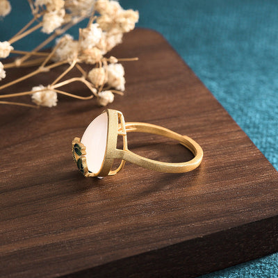 Cyan Lotus Emerald Jade Stone Ring