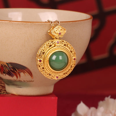Lucky clouds hollow Emerald Jade Stone Necklace