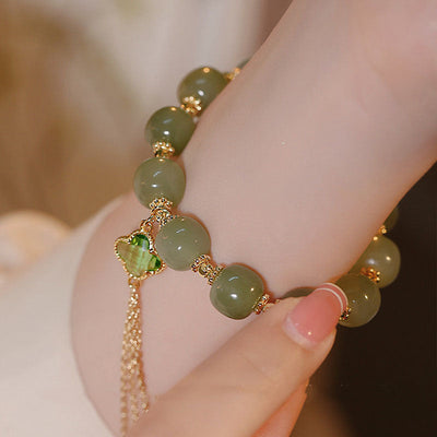 Four-leaf clover • Tassel Red agate bracelet