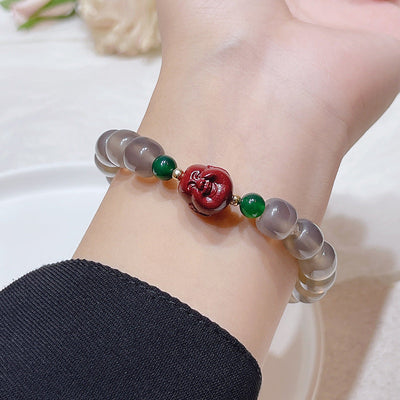 Grey Agate Buddha Head Pendant Bracelet